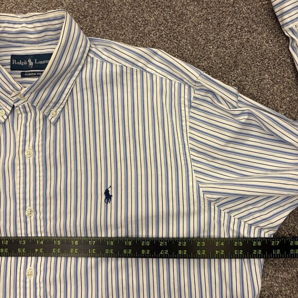 Ralph Lauren Men's Button Down Shirt Size XL White Blue Striped Classic Fit EUC - Picture 12 of 12